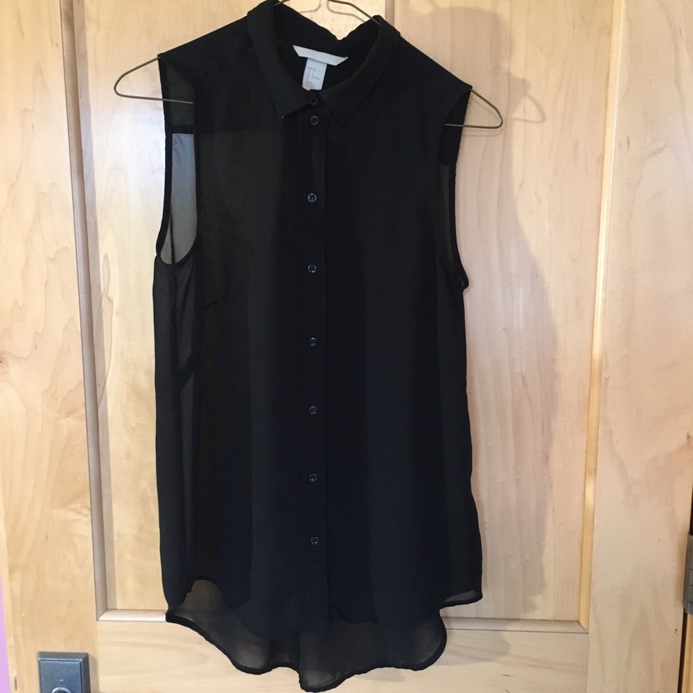 Collated button up chiffon tank top (BLACK)